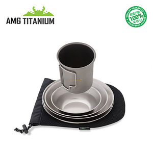 AMG 에이엠지티타늄 신형 접시 싱글컵 세트 (4ps/450ml/케이스포함) / 캠핑 백패킹 티탄식기,캠핑용품