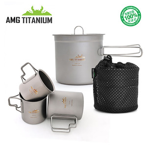 AMG 에이엠지티타늄 코펠 싱글컵 세트 (1L/220ml 320ml 450ml/케이스포함) / 캠핑 백패킹 티탄코펠,캠핑용품